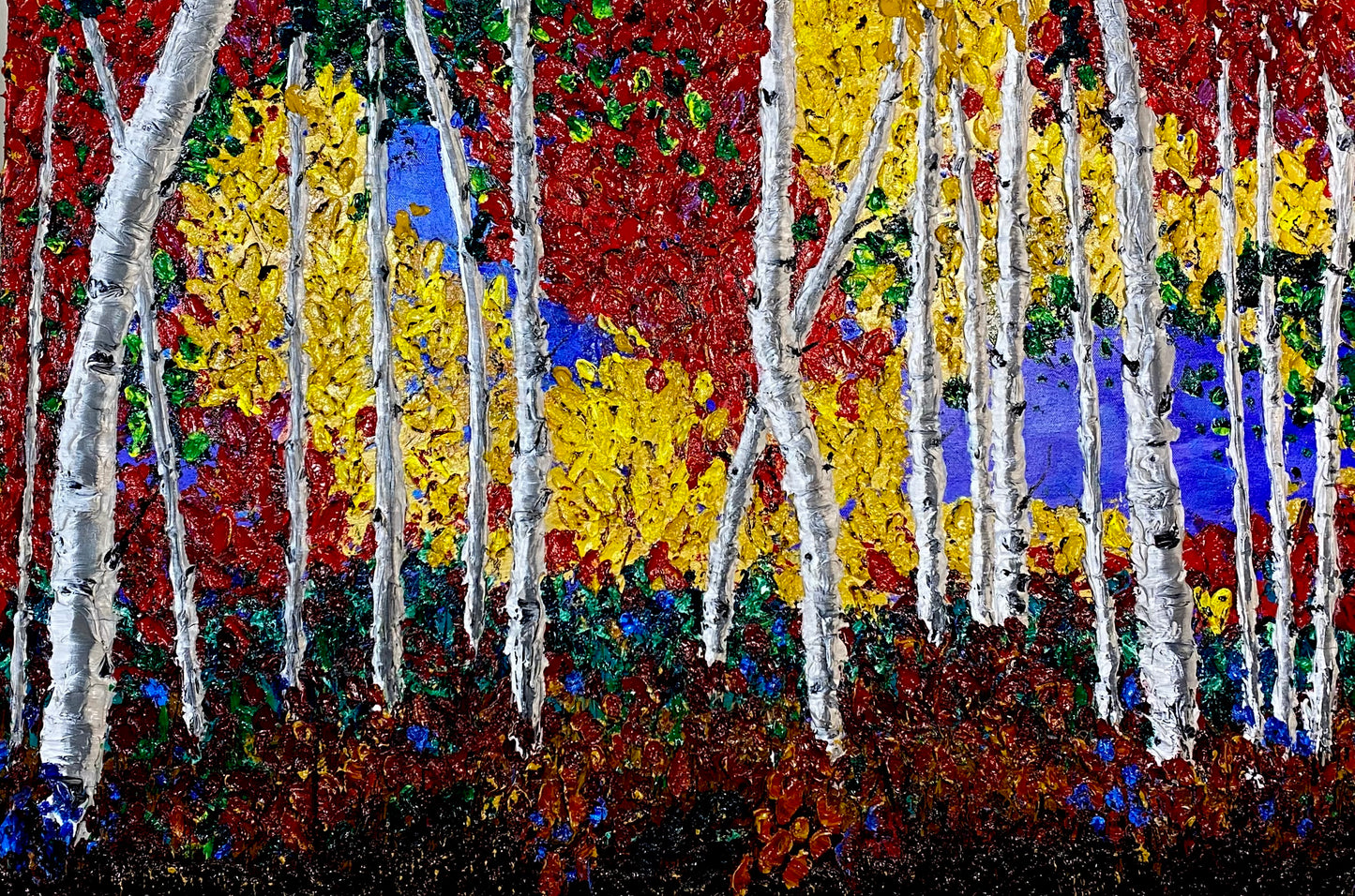 "Autumn Serenade: Birch Trees in Heavy Impasto"