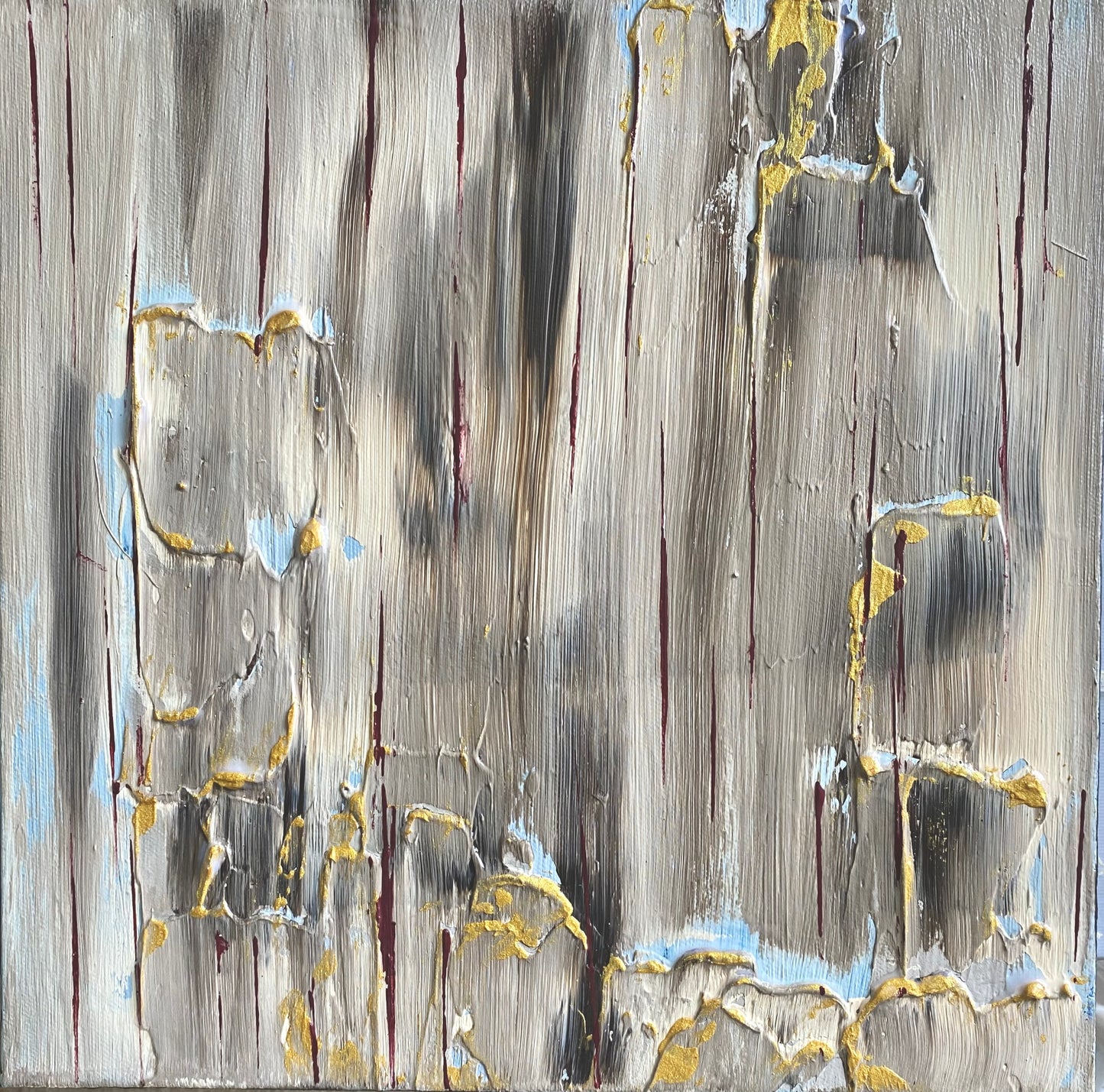 "Gilded Whispers: A Textured Abstract Journey"