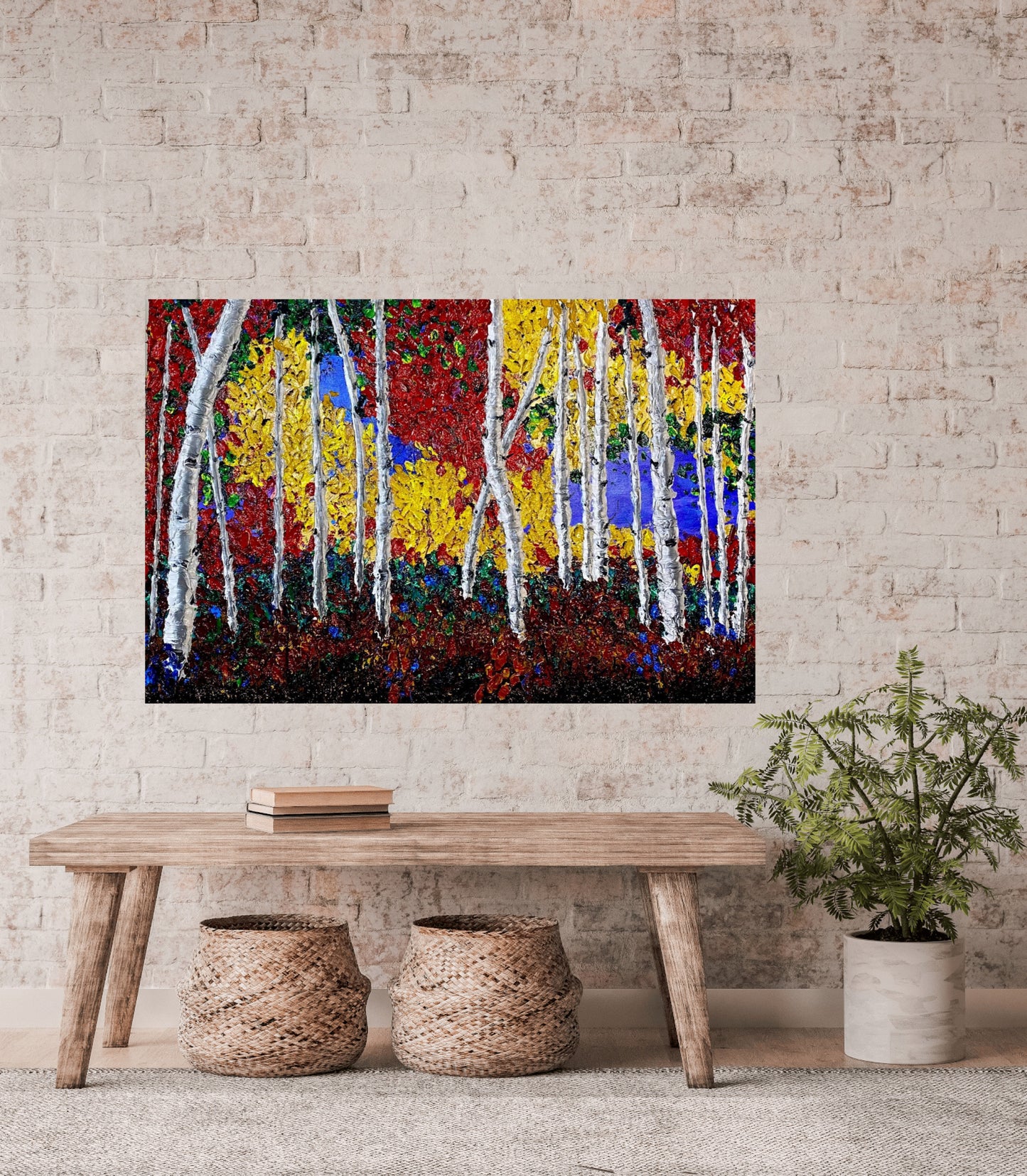 "Autumn Serenade: Birch Trees in Heavy Impasto"