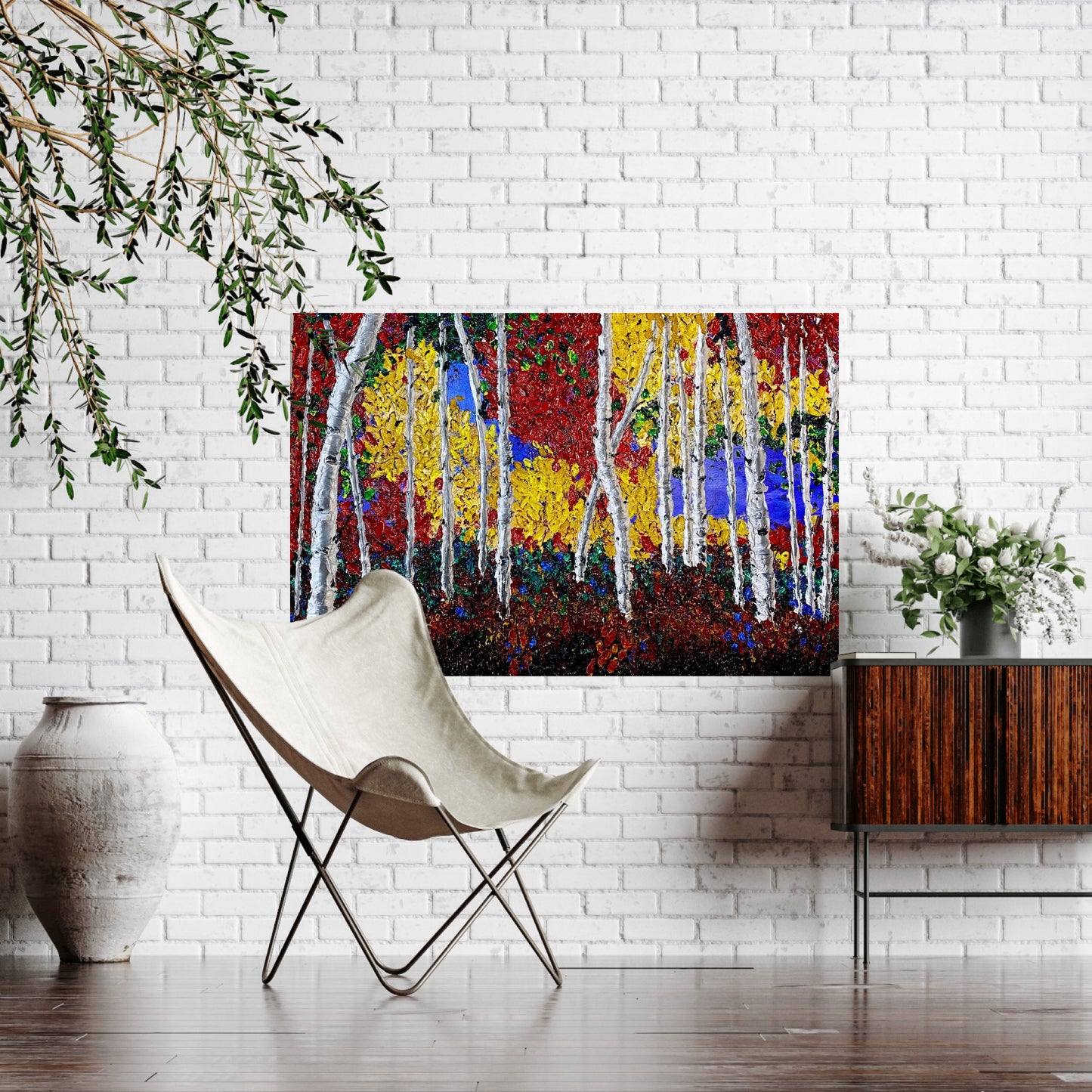 "Autumn Serenade: Birch Trees in Heavy Impasto"